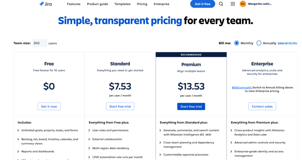 Jira's pricing