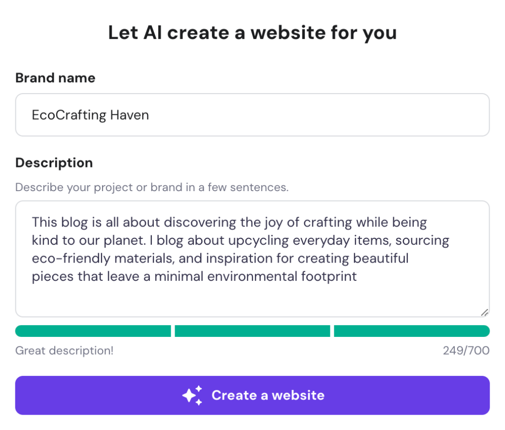 AI Website Builder panel
