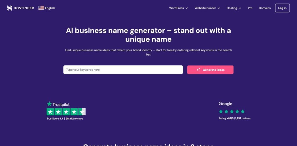 Hostinger's beauty business name generator