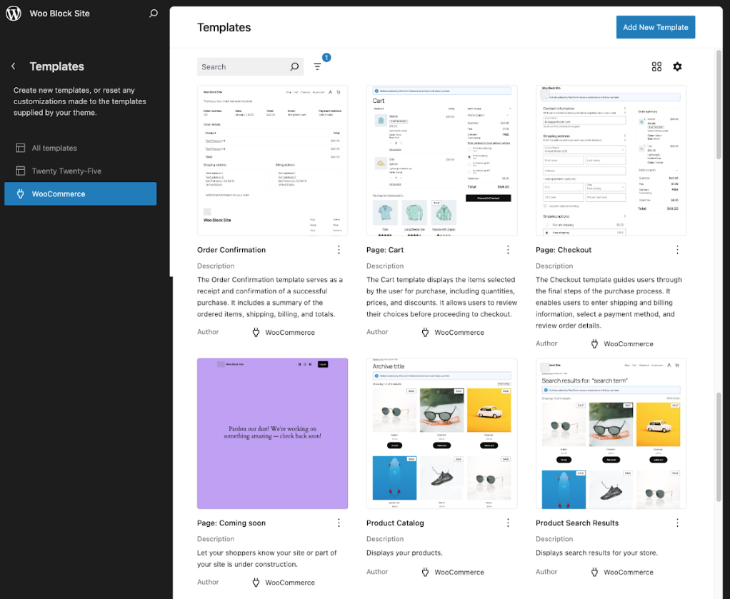 WooCommerce template options