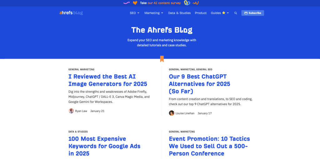 Ahrefs blog page