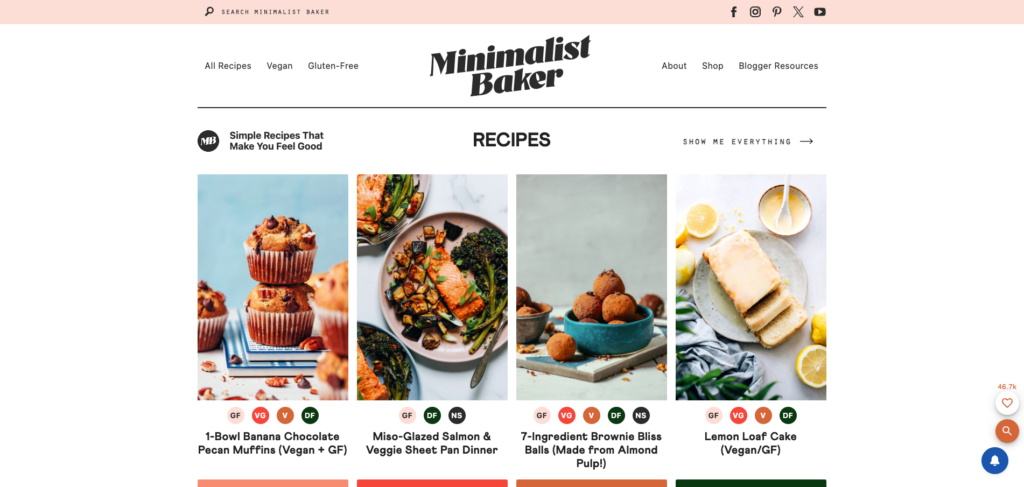 Minimalist Baker blog page