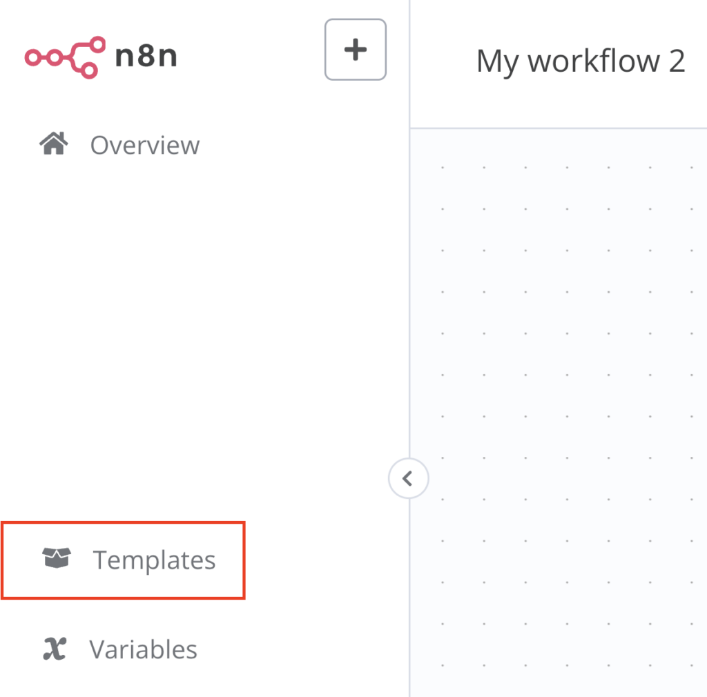 The Templates menu in n8n's workflow editor