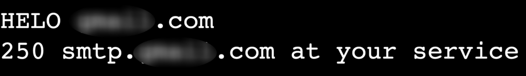 The HELO domain.tld command's output in terminal's telnet session