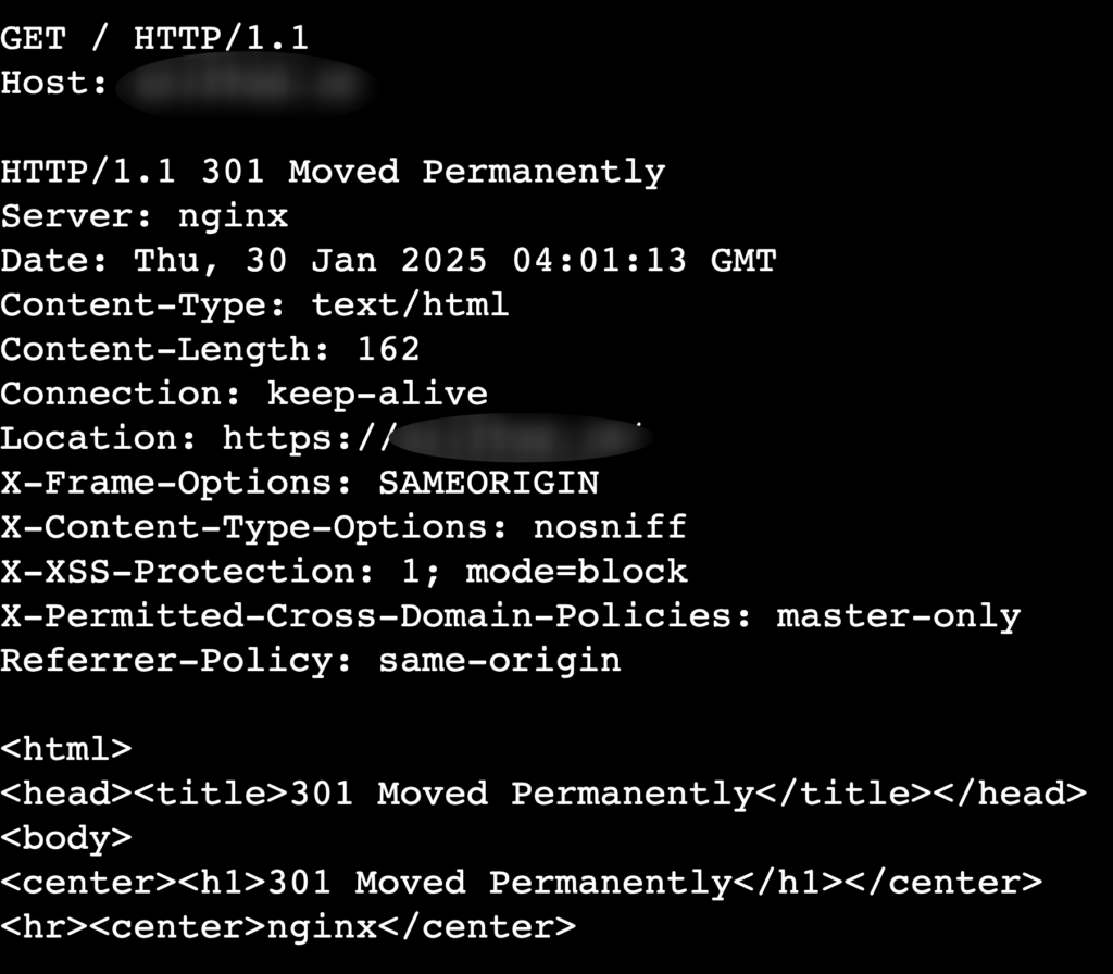 The HTTP GET request's output in terminal's telnet session