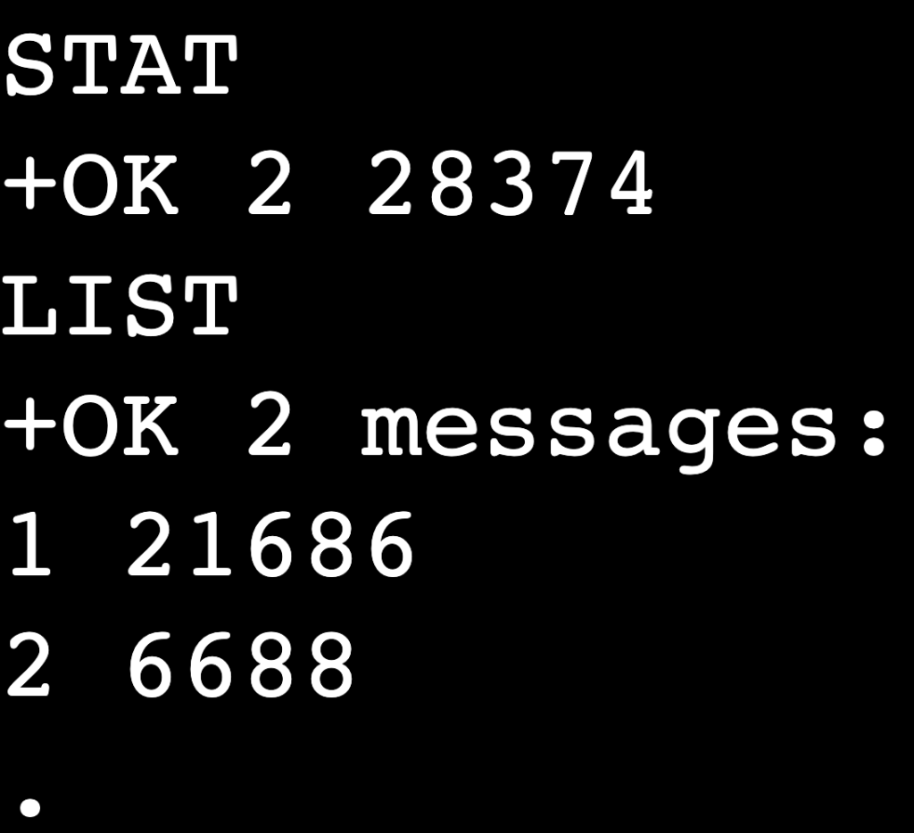 The LIST command's output in terminal's telnet session