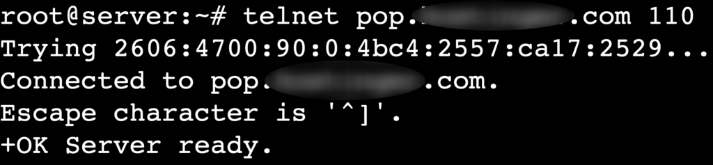 The telnet pop.example.tld 110 command's output in terminal's telnet session
